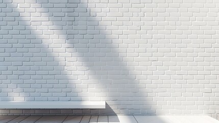 A white brick wall with a bench in front of it
