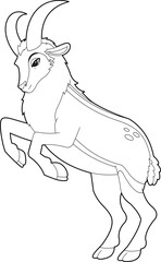 Outlined Markhor Animal Cartoon Character Jump. Vector Hand Drawn Illustration Isolated On Transparent Background