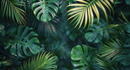 Lush Green Tropical Leaves With Blurred Background