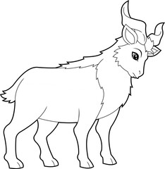 Outlined Markhor Animal Cartoon Character. Vector Hand Drawn Illustration Isolated On Transparent Background