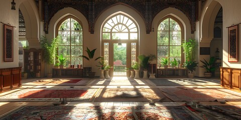 Fototapeta premium Interior Architecture of a Mosque: A Showcase of Islamic Art and Design