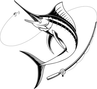recommend clip art: Outlined Blue Marlin Fish Fishing Graphic Logo Design. Vector Hand Drawn Illustration Isolated On Transparent Background
