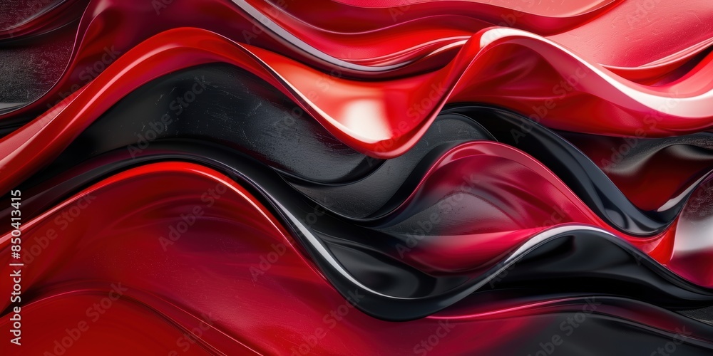 Poster abstract art featuring dynamic red and black fluid waves creating a dramatic, high-energy visual eff