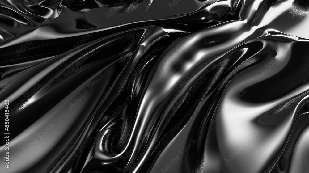 Poster abstract image of glossy black liquid waves, creating a sleek and futuristic texture perfect for bac