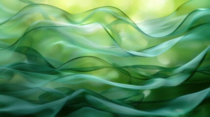 Fototapeta premium Flowing green translucent fabric waves illuminated by soft light, creating a graceful and elegant abstract visual reminiscent of nature.