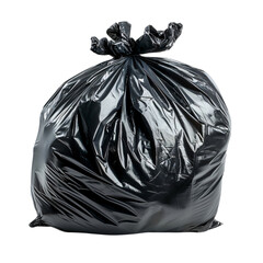 A plain black trash bag is clearly visible on a transparent background, emphasizing its straightforward purpose