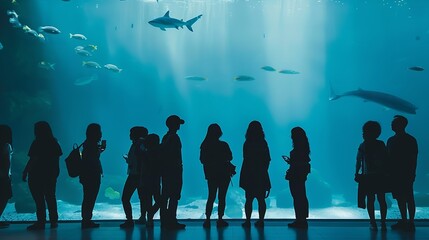 silhouettes of people against a big aquarium : Generative AI