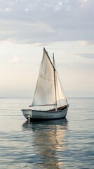 Fototapeta premium white, small boat with a white sail 