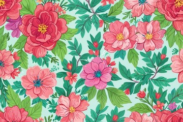 Lush floral pattern with vivid flowers and leaves, background for invitation, mother's day card