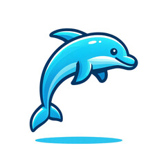 Fototapeta premium A simple cartoon of a dolphin leaping on a transparent background. The dolphin is portrayed in a dynamic jumping pose, colored in a bright shade of blue