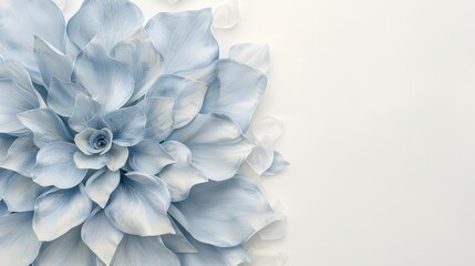 Fototapeta premium Minimalist blue flower on white background with shallow focus, ideal for text overlay