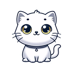 Fototapeta premium A white cat sitting on a transparent background and looking directly at the viewer with big, yellow eyes. The cat has a small nose