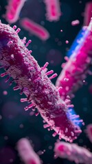 Microscopic View of Rod-Shaped Bacteria in a Purple Hue