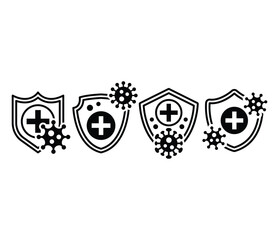 immunity icons symbol sign badge vector design simple line black white color illustration collection sets