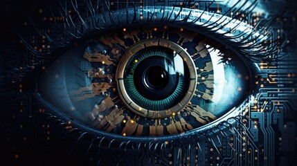 human eye with digital iris technology concept