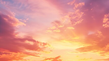 Fototapeta premium Sunset Sky Clouds in the evening with Red Orange Yellow and purple sunlight on Golden hour after sundown Romantic sky in summer on Dusk Twilight : Generative AI