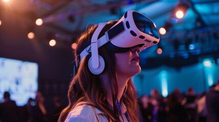 Fototapeta premium corporate event with last technologies, inmersive experiences, colours, vr, va, celebration, speech 