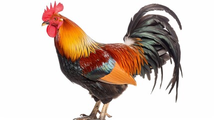 Fototapeta premium beautiful male rooster isolated on white background