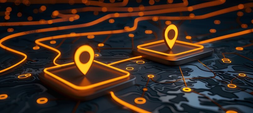 Ai gps innovation for future transport logistics on map with delivery service pins