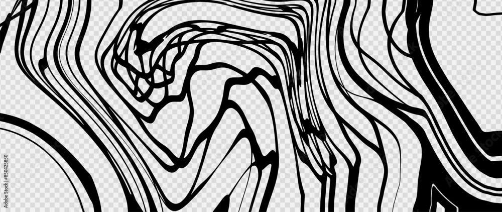 Poster abstract black smooth lines isolated on a transparent background.