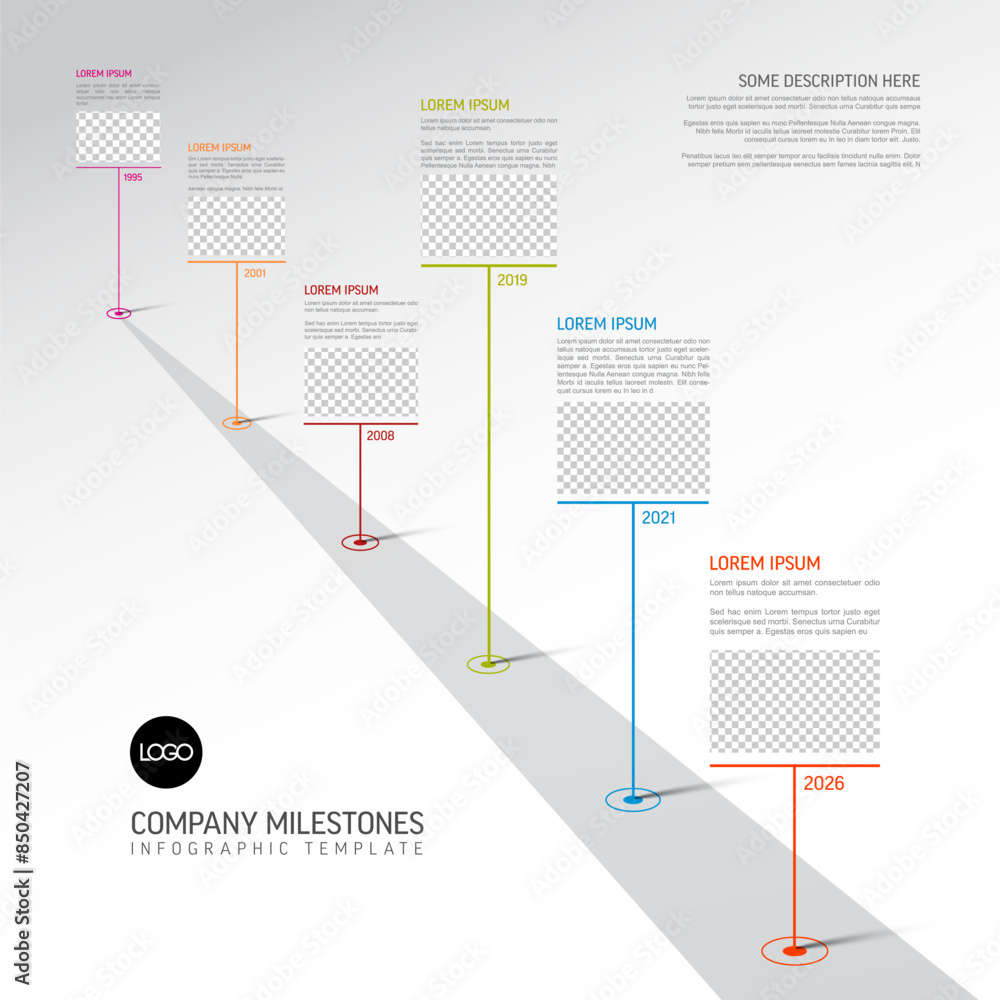 Poster simple road with pointers and photo placeholders time line template