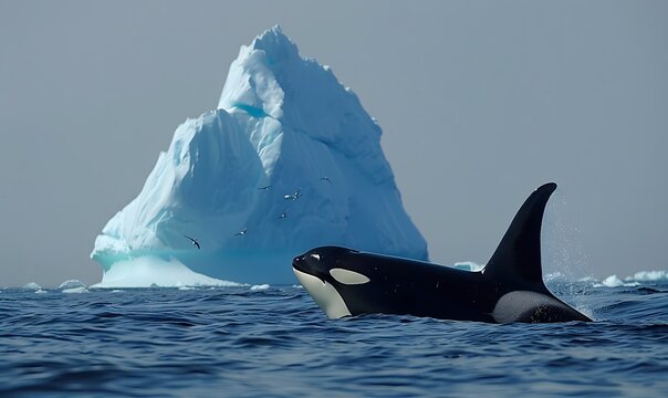 Iceberg with a pod of orcas nearby, Generative AI