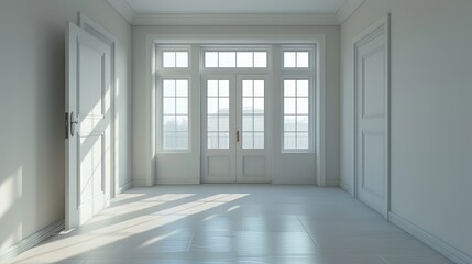 Obraz premium Empty Room With Large Windows and Sunlight