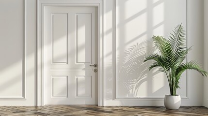 White Doorway With Palm Plant