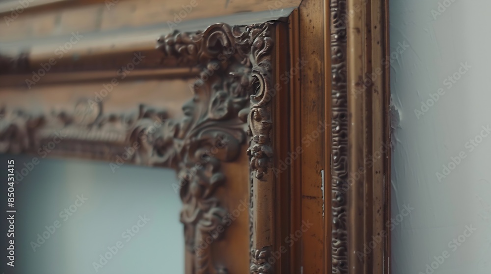 Aufkleber old wooden picture frame isolated on white background : generative ai