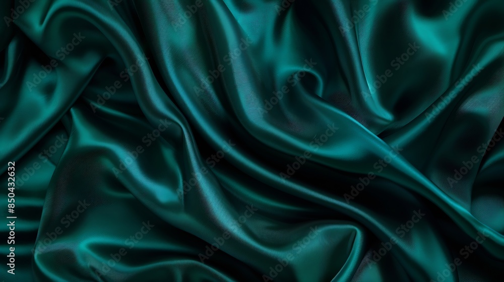 Poster dark teal green silk satin shiny smooth fabric soft folds luxury background with space for design we