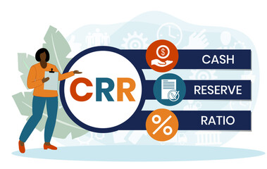 CRR, CASH RESERVE RATIO acronym. Concept with keyword and icons. Flat vector illustration. Isolated on white.