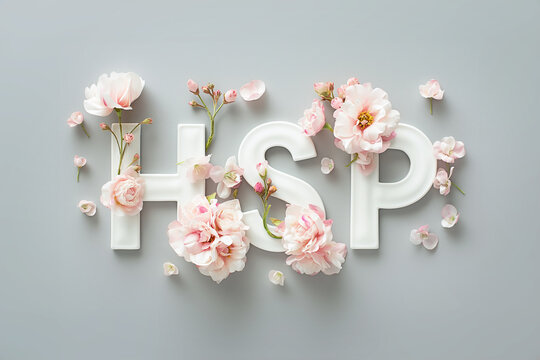 Letters HSP with flowers. Highly Sensitive Person concept.