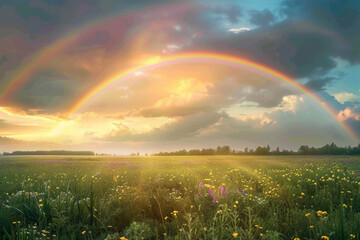 Naklejka premium AI generative picture of summer landscape in field