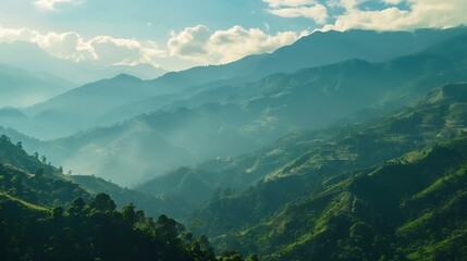 Fototapeta premium High mountain in morning time Beautiful natural landscape : Generative AI