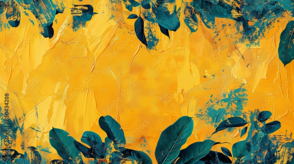 Poster digital composition featuring abstract patterns inspired by natural forms against a backdrop of yell