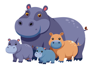 Hippo vector illustration, cute animal vector illustration, Hippo illustration vector, cute Hippo cartoon illustration