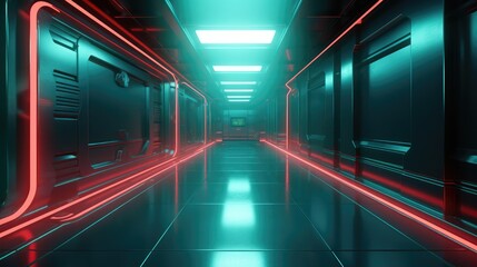 3D illustration of a corridor with laser beam security