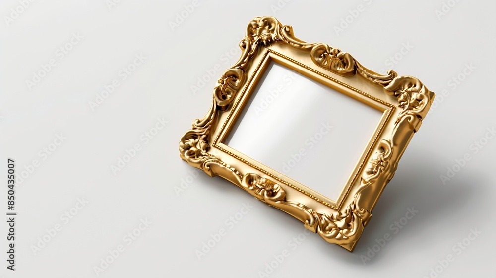 Poster Gold picture frame Isolated path and over white background : Generative AI