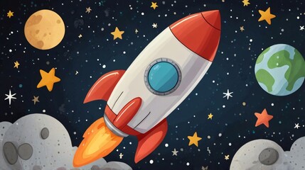 illustration of cute rocket flying in space