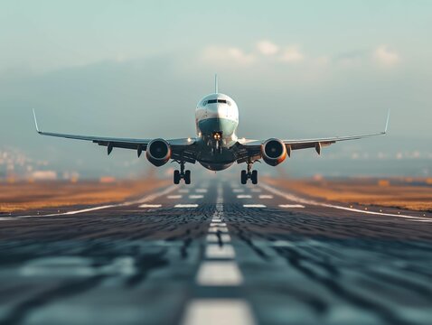 AI-generated illustration of a passenger airplane landing on a runway