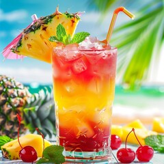 A vibrant and refreshing tropical paradise fruit juice cocktail