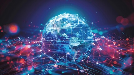 Fototapeta premium blue hologram cyberpunk virtual reality for interconnected network of global payment