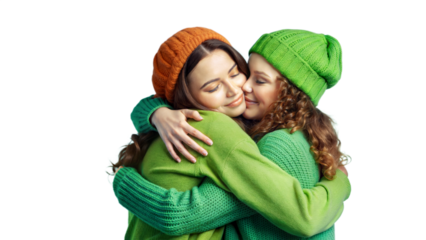 Two close friends hugging each other warmly, symbolizing deep affection and emotional support.