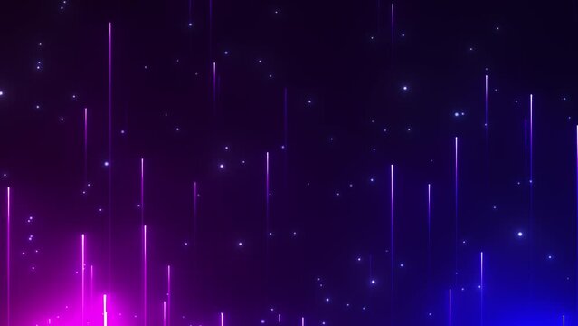 Abstract digital background with glowing neon particles flying upward. movement of a stream of glowing bright lines of particles on a gradient background. Seamless loop
