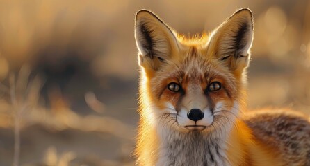 Fototapeta premium A Red Fox Gazes Into the Sunset in a Dry Desert Landscape