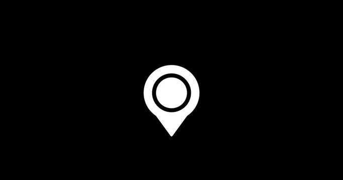 Location map pin pointer animation. Appearing pointer for a map. Looping animation of  white map location pin bouncing on black background