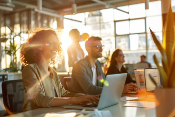 young business people working in an sunny office
