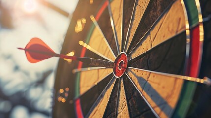 Bullseye target goal or dartboard has dart arrow throw hitting center shooting for financial business targeting planning to winner concept : Generative AI