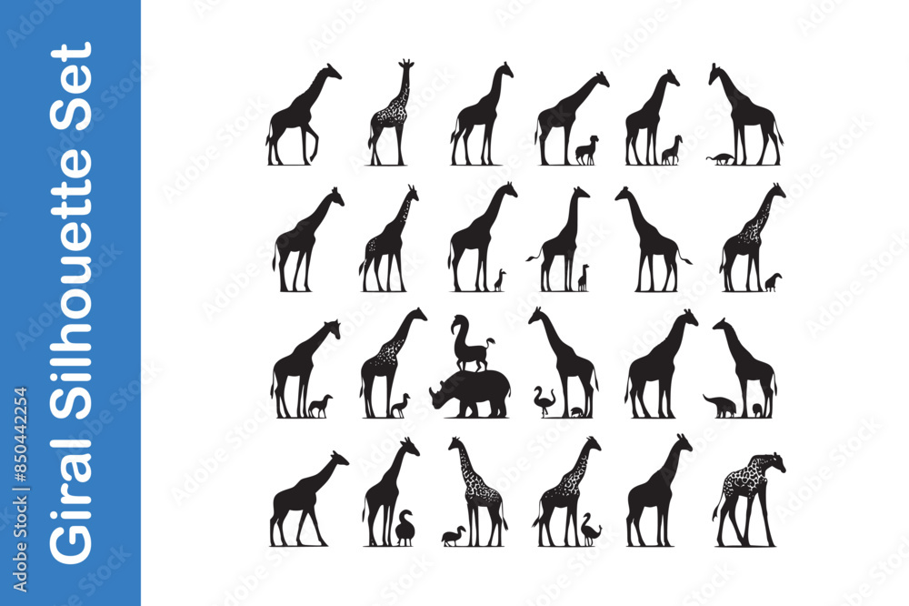 Wall mural giraffe silhouette set with editable vector