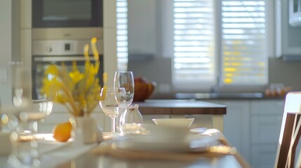 Modern home interior design Living room with dinner table kitchen furniture chairs decorations : Generative AI